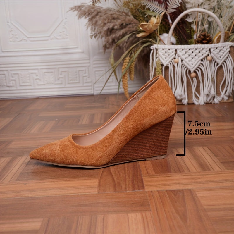 Women's Pointed Toe Slip-On High Heels Chunky Platform Wedges