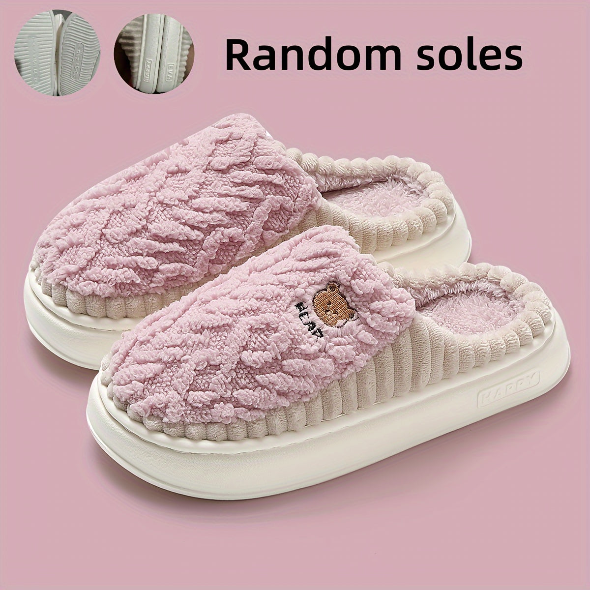 Unisex Plush Slippers Warm Indoor Winter Shoes Thick Sole Soft Lining