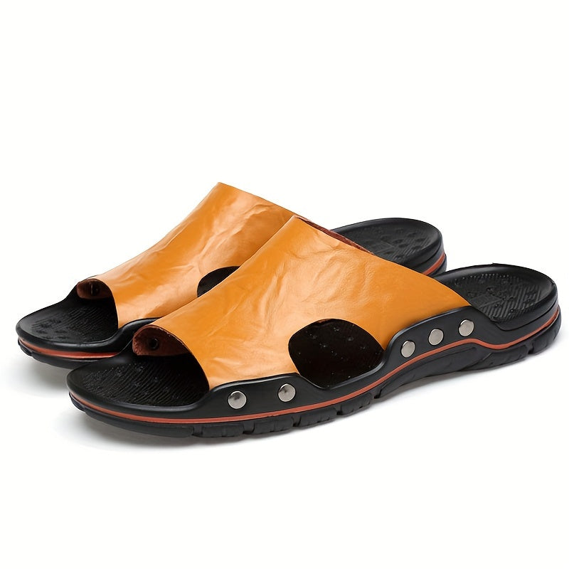 Zapatillas vintage para hombre con punta abierta, de microfibra y cuero sintético, casuales, con suela de goma antideslizante