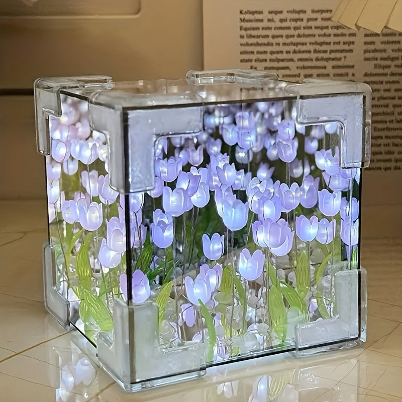 DIY Tulip Nightlight with 20 LEDs Flower Sea Modern Tabletop Gift for Girlfriends Family and Friends