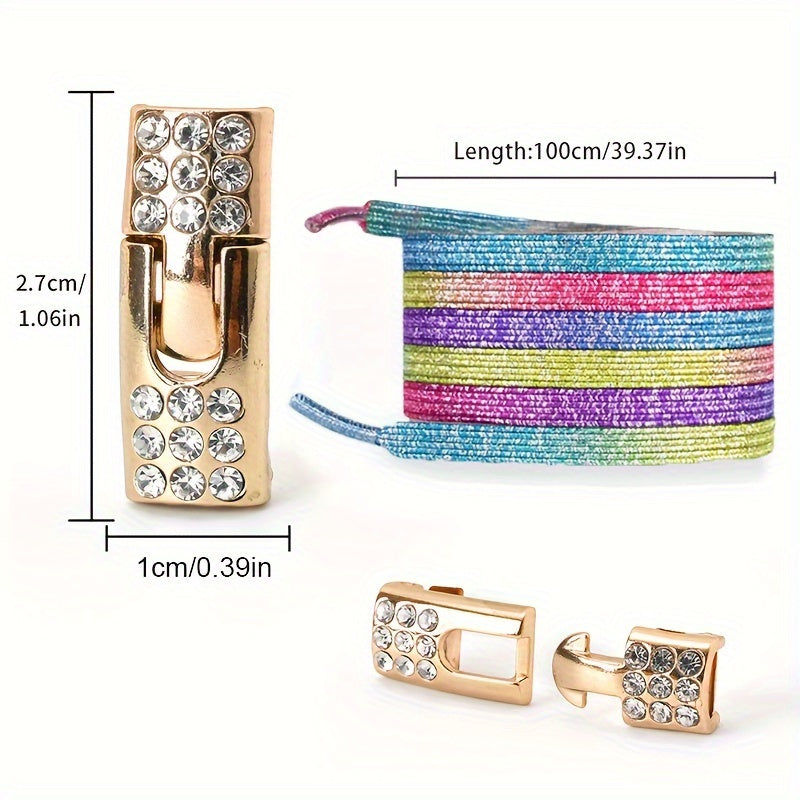Uniseks elastik loqonlar uchun shnurlash tasmalari, rhinestone buckles bilan, sneakers va kanvas uchun