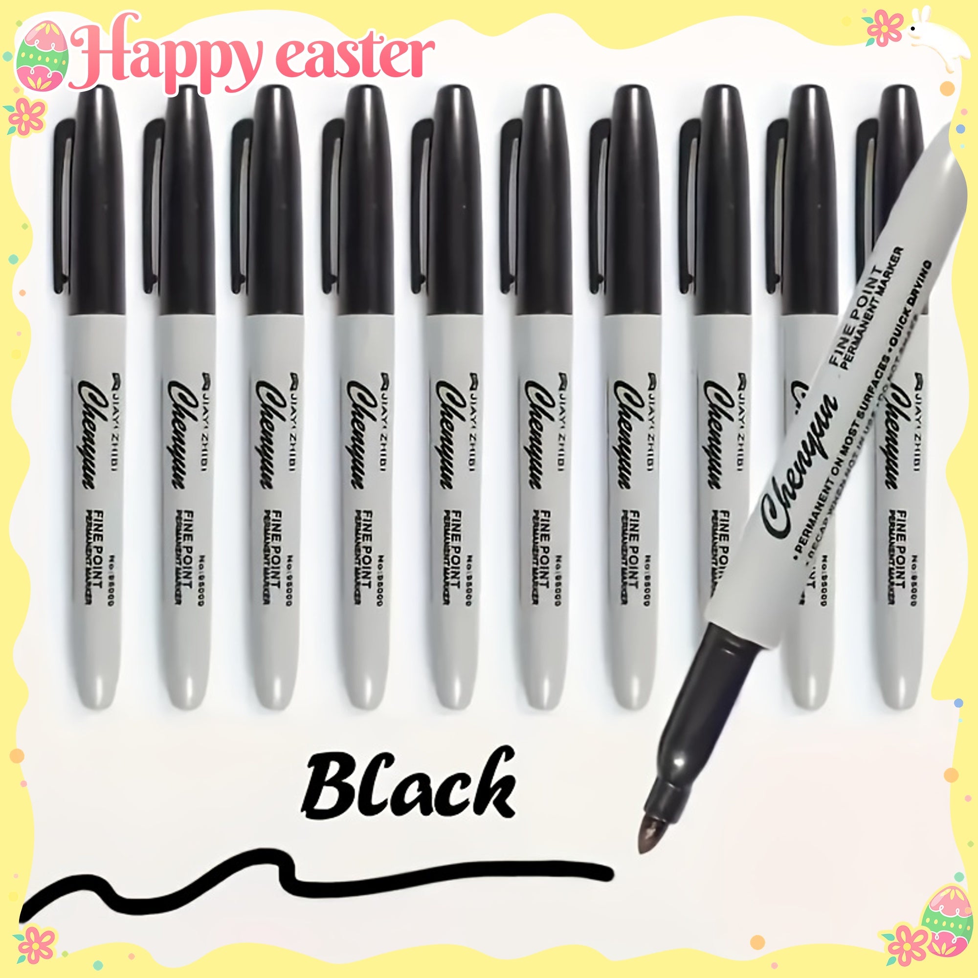 5Pcs Waterproof Fine Tip Markers Black Permanent Dry Erase Office School