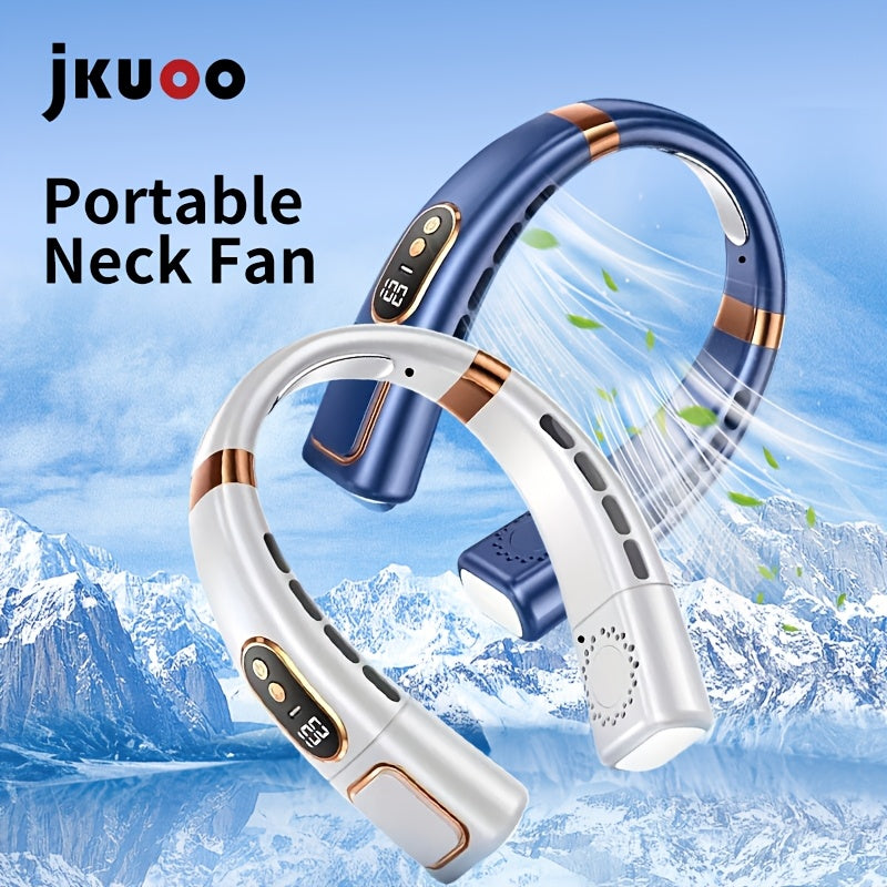 Portable Neck Fan with LED Display, 5-Speed, USB Rechargeable, Wearable Fan for Outdoor and Indoor Use