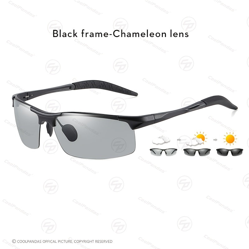 Men's Aluminum Rimless Photochromic Glasses Polarized Day Night Driving Anti-Glare