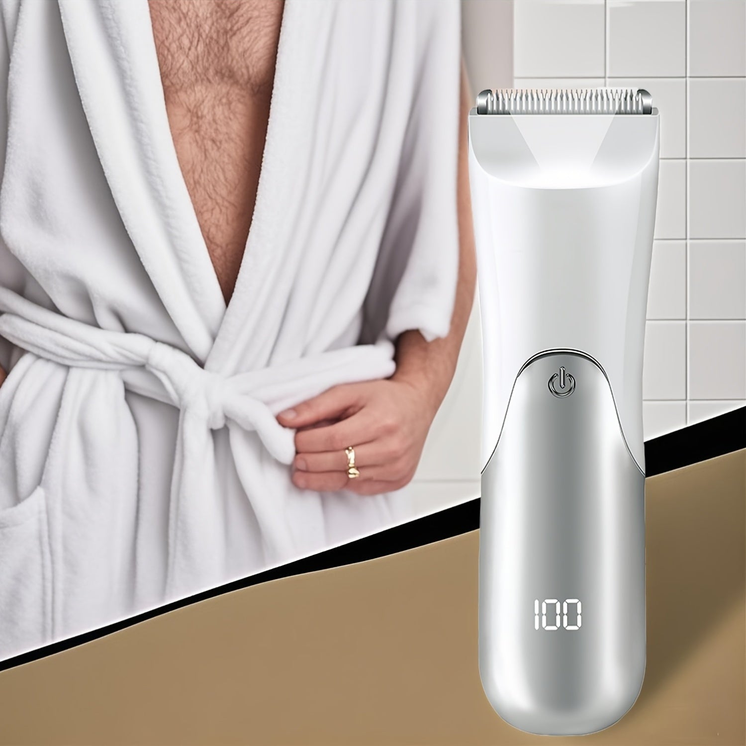 Men's Abdominal Body Hair Trimmer Electric Waterproof Razor with Guards