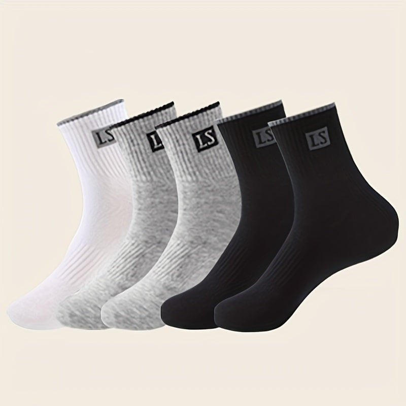 Set of 5 Men's Striped Thermal Crew Socks Breathable Knit Polyester