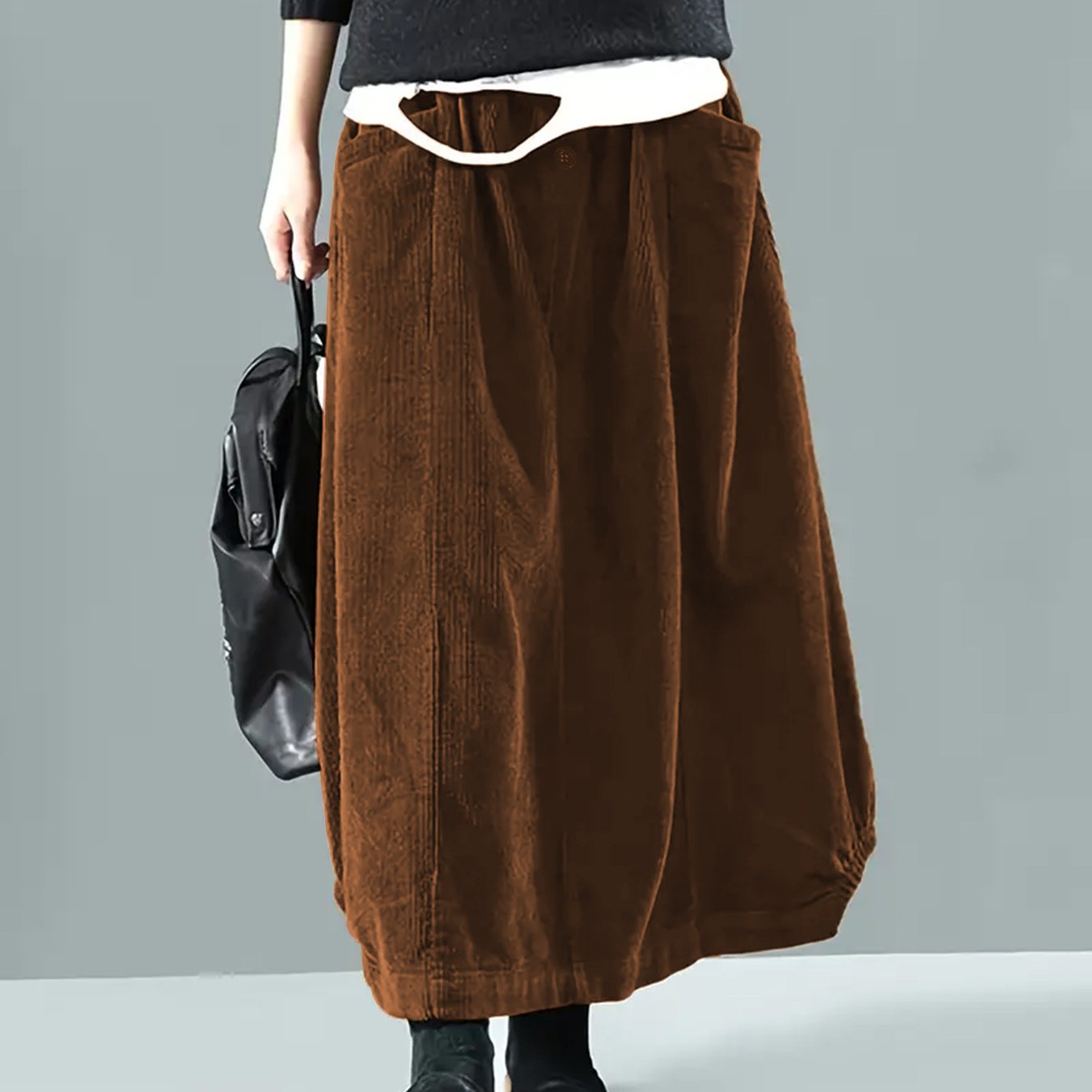 Plus Size Women’s Brown Maxi Skirt With Pockets Elastic Waist Casual