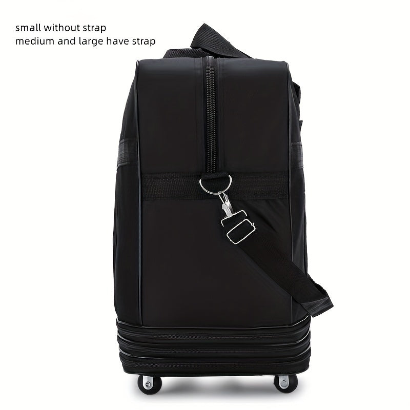 Multilayer Wheeled Duffel Bag Lightweight Nylon Travel Trolley Suitcase Black