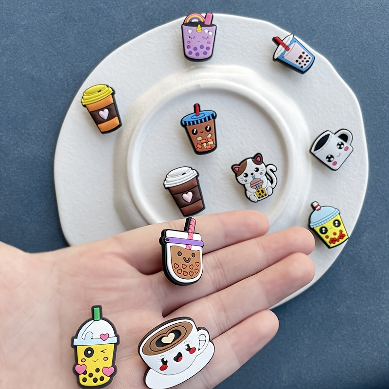 11Pcs Kids Girls Boba Tea Shoe Charms Set PVC Shoe Accessories Removable Decor