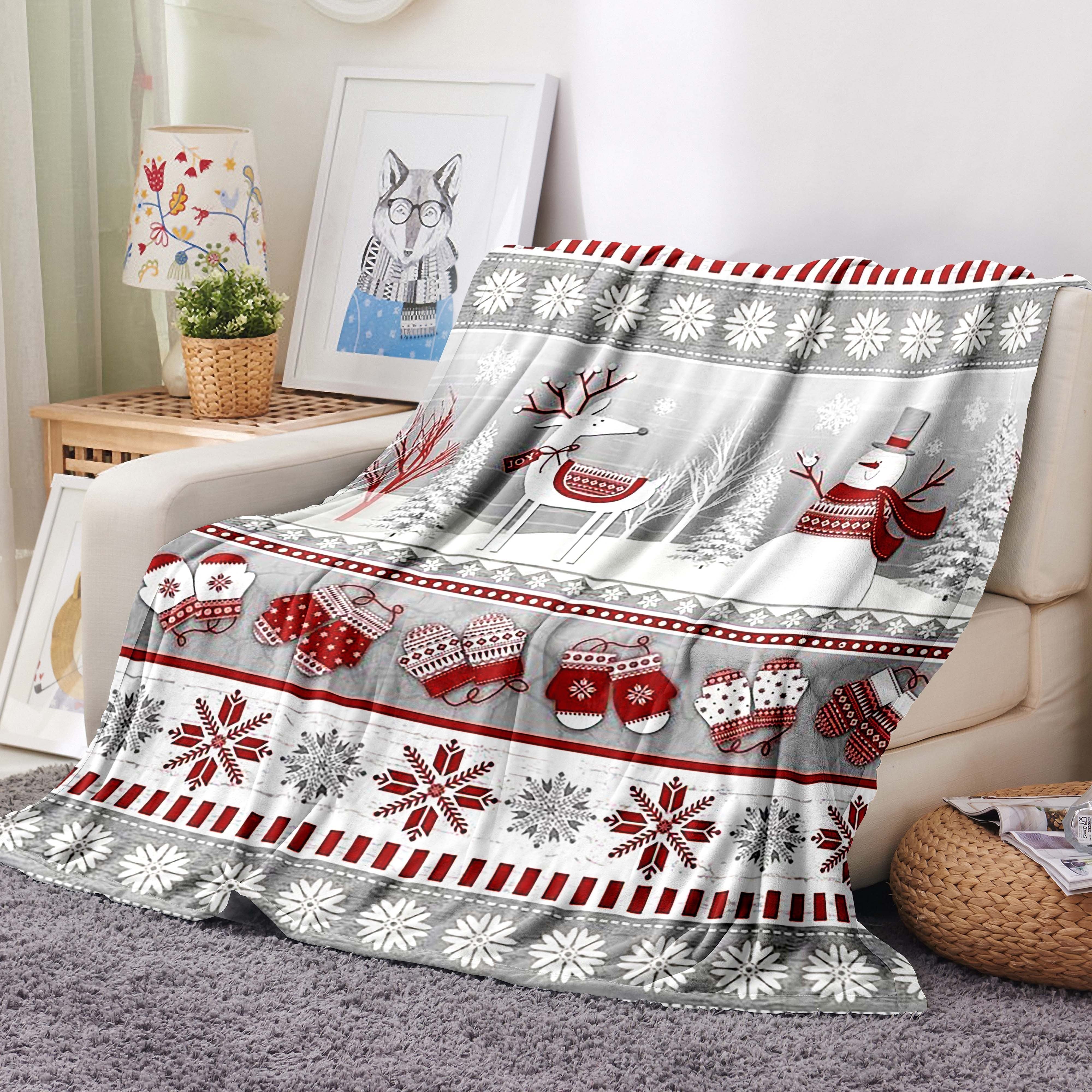 Vintage Christmas Reindeer and Snowman Flannel Throw Blanket Cozy Soft Anti-Pill for Couch Bed Travel