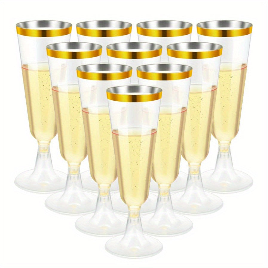 To'ylar va partiyalar uchun oltin chekkali 25 ta paketdagi shaffof bir martalik shampan stakanlari