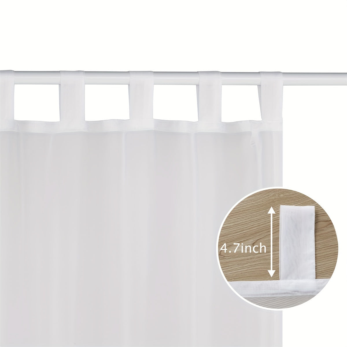 Set of 2 White Sheer Curtains with Tab Tops for Bedroom Living Room Dining Room