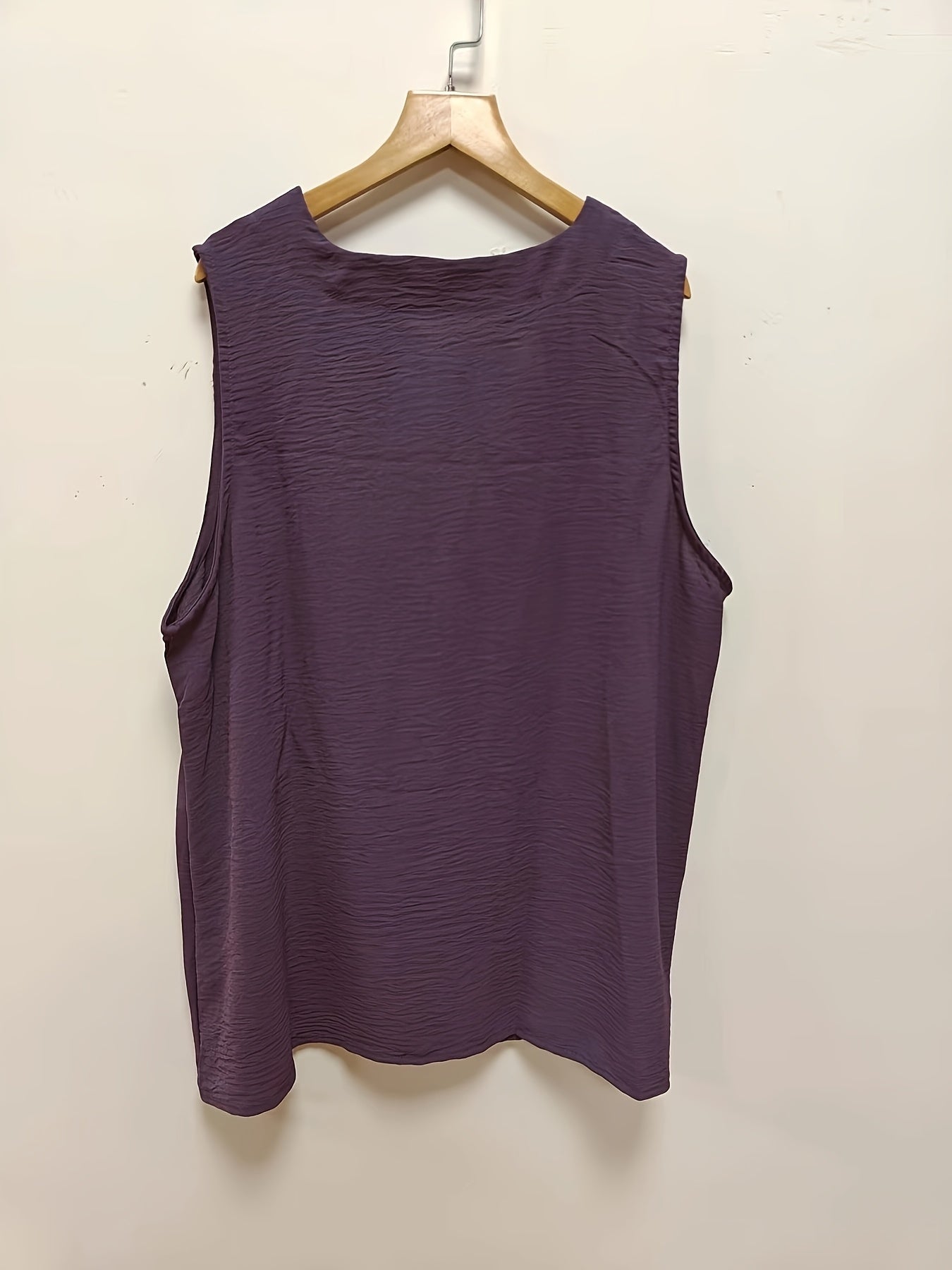 Plus Size Women's Sleeveless V-Neck Blouse Solid Green Casual Loose Fit