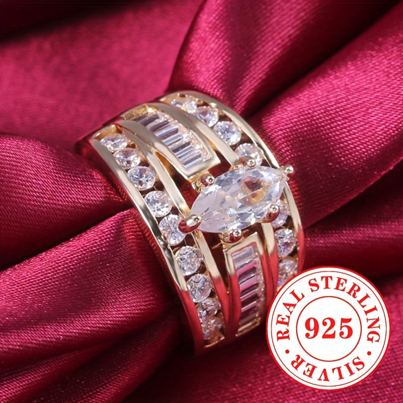 Sterling Silver Marquise Cubic Zirconia Ring for Engagement Wedding 8.8g