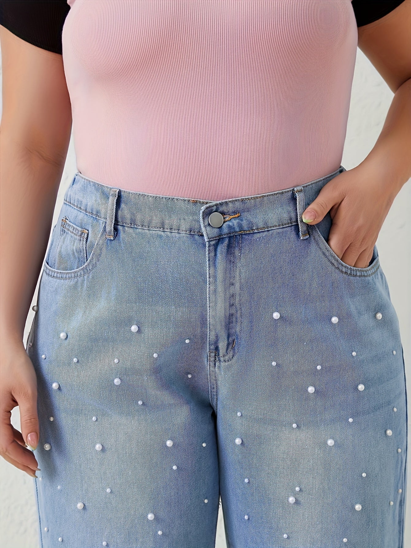 Plus Size Women's Light Blue Straight Leg Jeans Casual Denim Comfortable