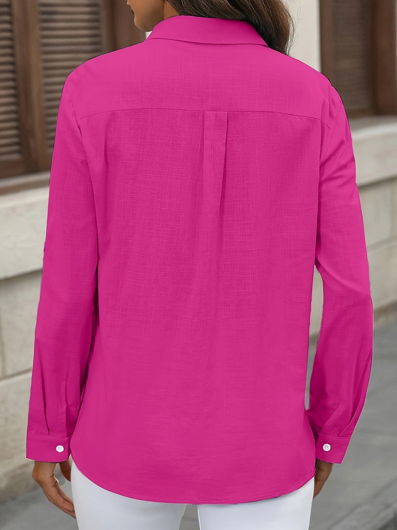Women's Cotton Long Sleeve Shirt with Pockets and Button-Up Collar