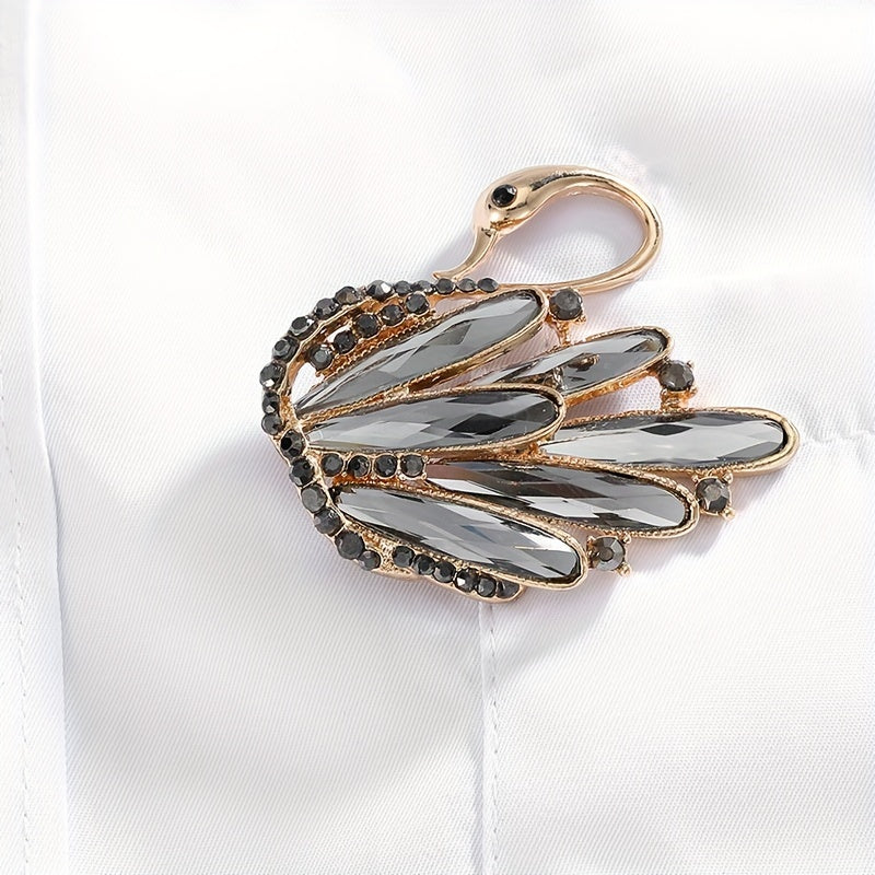 Animal Pin with Crystal Swan and Feather Design for Dresses and Coats