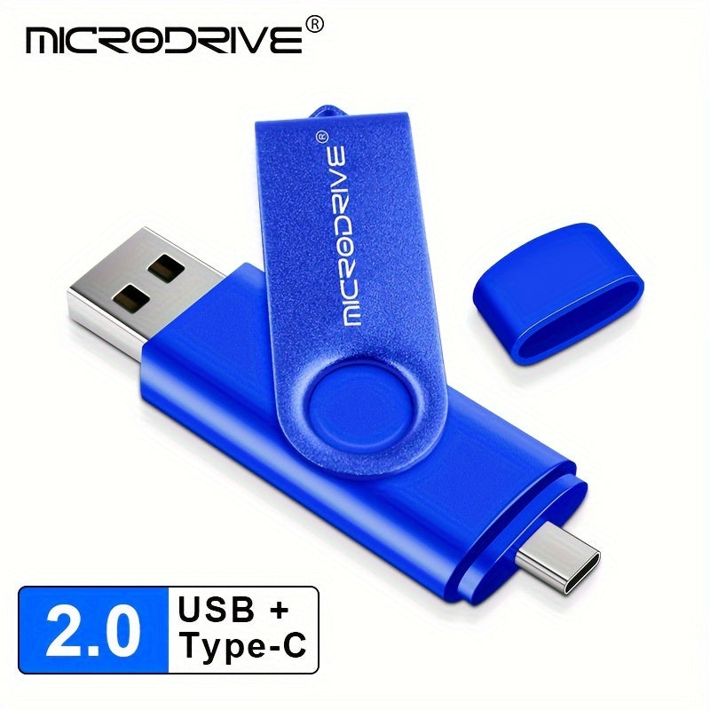 Unidad USB 2.0 de 4GB a 128GB con diseño metálico giratorio compatible con Type-C para Android Negro Azul