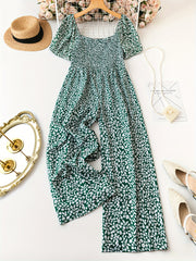 Plus Size Floral Jumpsuit Casual Short Sleeve Spring Summer Women