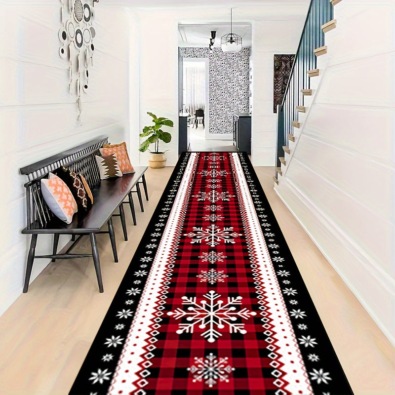 Christmas Snowflake Runner Rug Non-Slip Polyester Tapestry Festive Decor