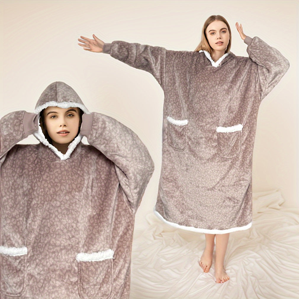 Kattalashtirilgan Plaid Flannel Blanket Hoodie juftliklar uchun Raqamli Octopus bosimi, dog'ga chidamli polyester