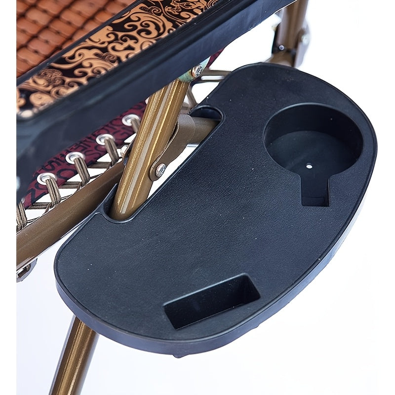 Black Camping Chair Side Table with Portable Plastic Tray and Drink Holder