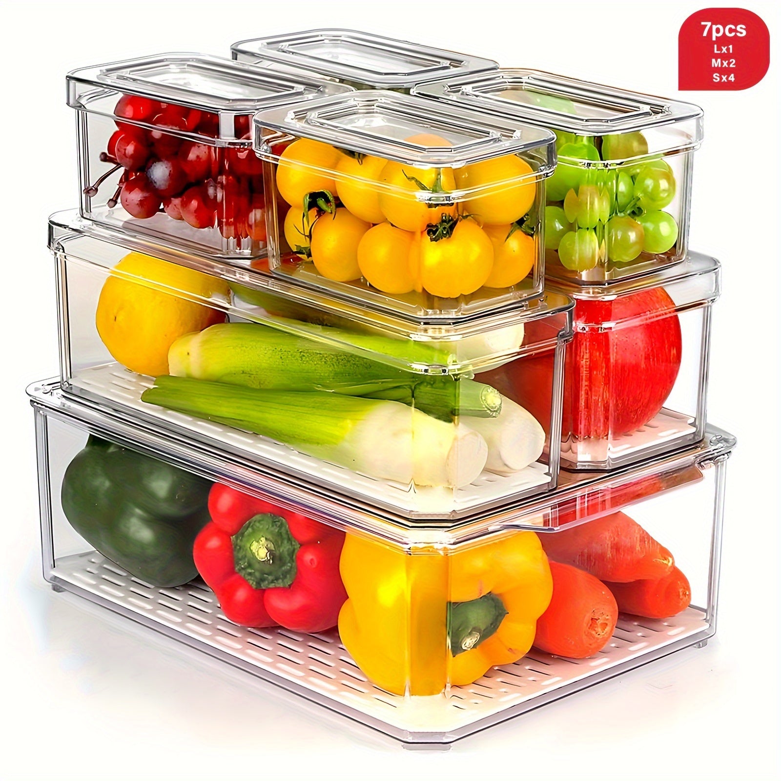 Cajas organizadoras apilables para refrigerador sin BPA con tapas para frutas, verduras y almacenamiento de alimentos