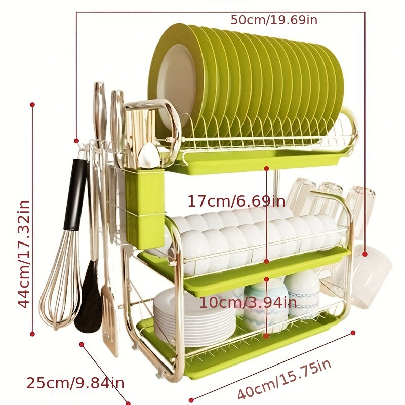 3-qavatli metall plastmassa idishlar uchun qattiq quti, pichoq va qoshiq uchun idish, suv to'kadigan plastinka va kesim taxtasi tutqichli 50x25x45cm