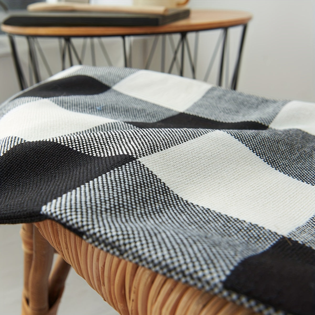 Funda de cojín de lino y algodón bohemio con cuadros tejidos y rayas 50x30cm, cojín lumbar