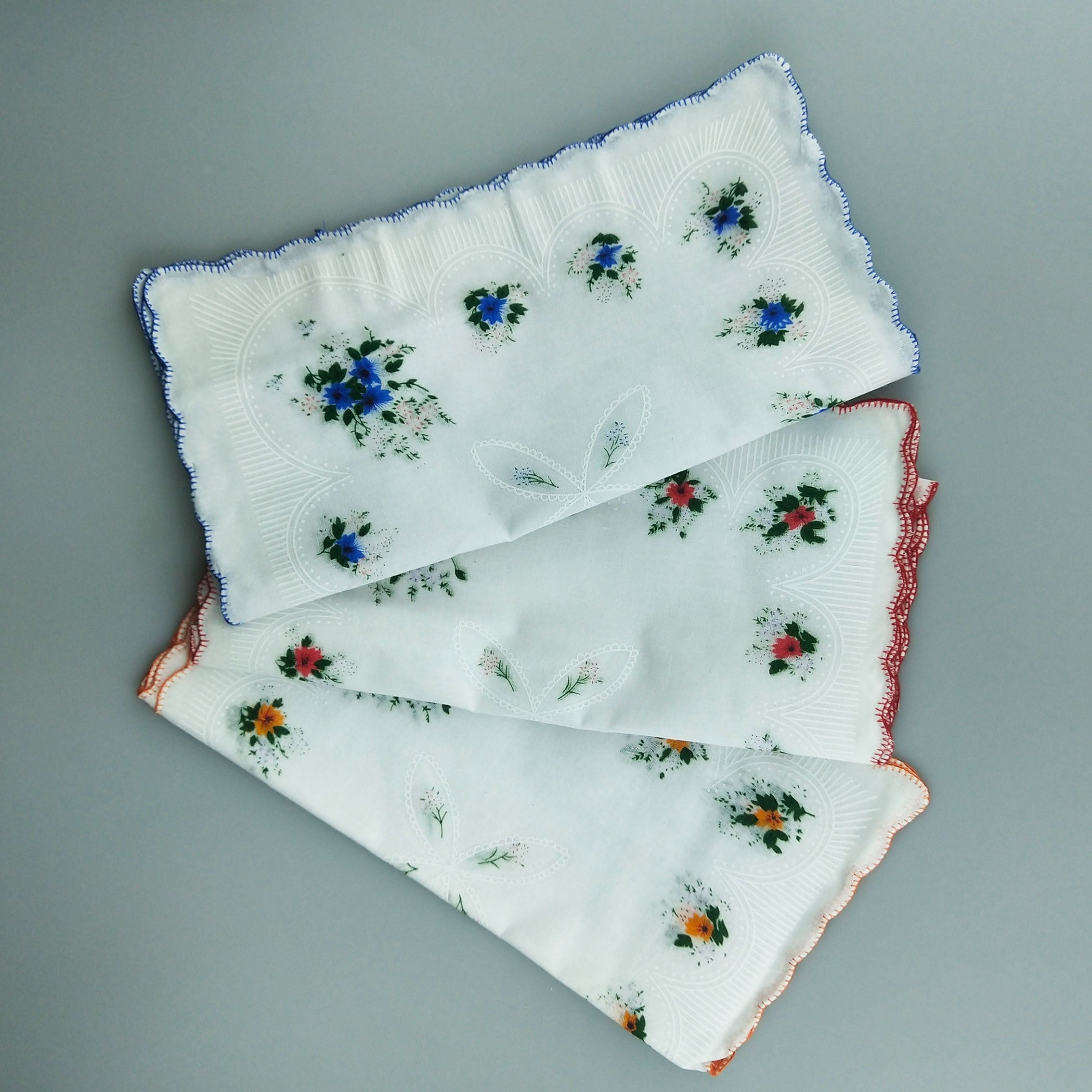 Set of 12 Vintage Floral Cotton Handkerchiefs for Women Lightweight Washable Square Scarves