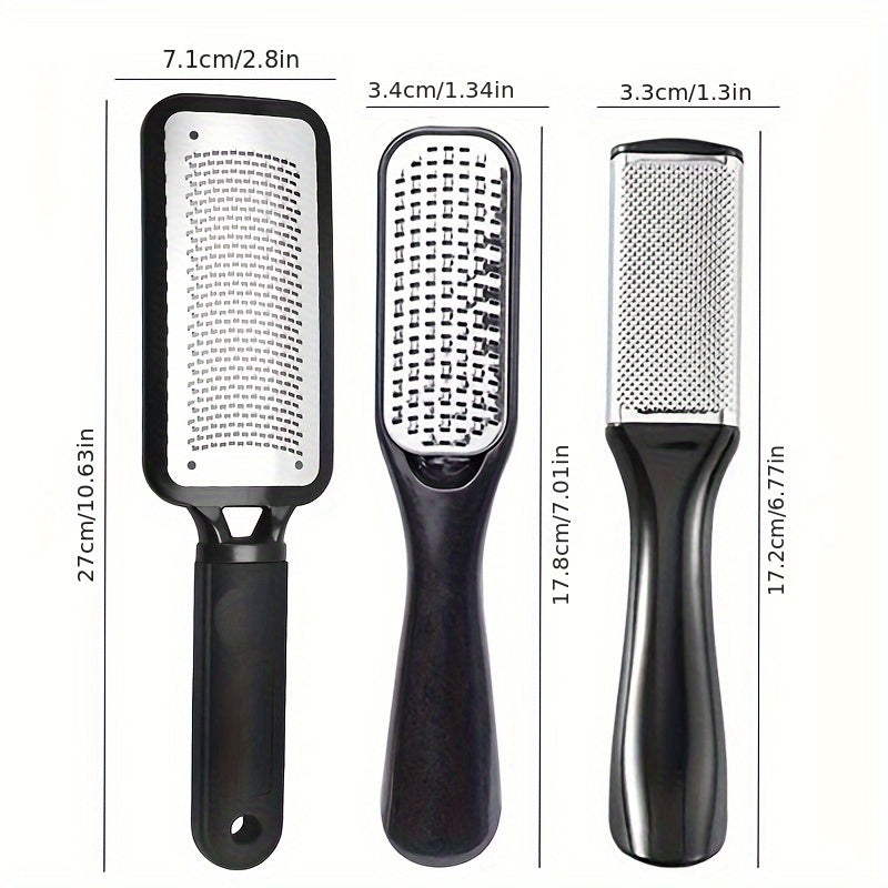Set of 3 Stainless Steel Foot Files for Callus Removal and Foot Care in Wet or Dry Conditions