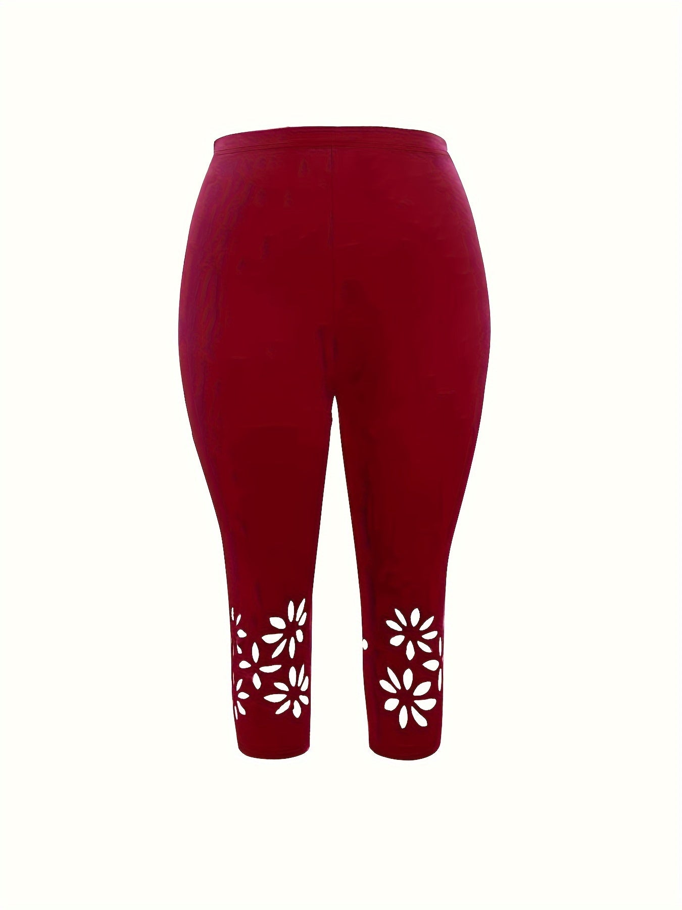 Plus Size Womens High-Waisted Leggings Solid Color 7/8 Fit Breathable