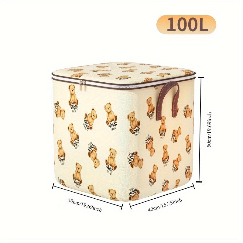 Foldable Fabric Storage Bag for Teddy Bear Clothes and Quilts in Bedroom