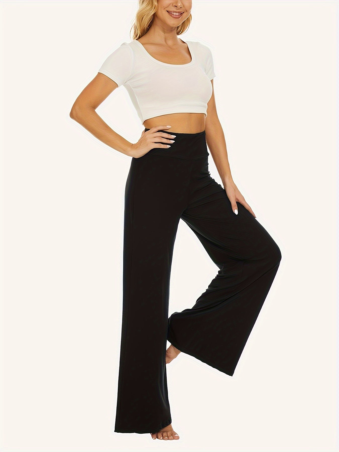 Plus Size Wide Leg Pants Women High Waist Stretchy Polyester Spring Fall