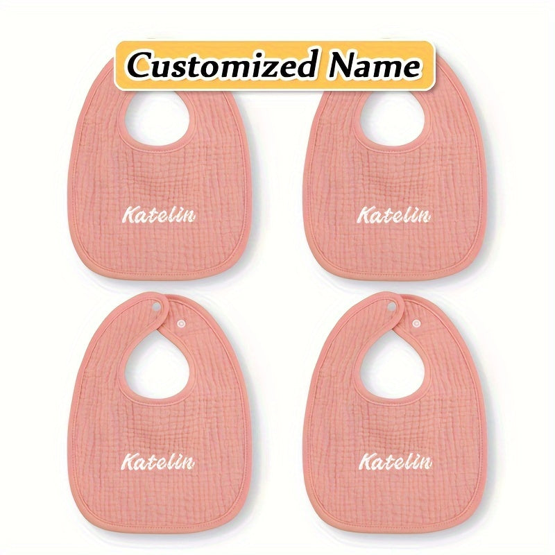 Set of Four Personalized Baby Bibs Soft Breathable Absorbent Adjustable Snap