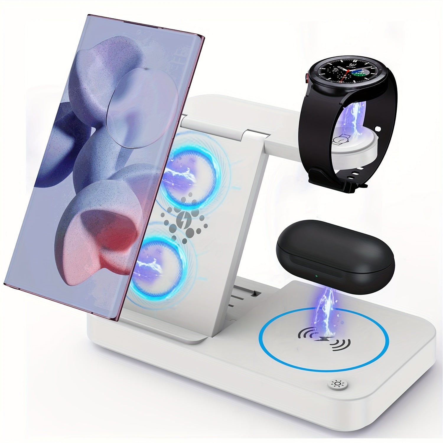 Samsung va Android qurilmalari uchun 4-in-1 simsiz zaryadlash stantsiyasi, LED kechki chiroq bilan