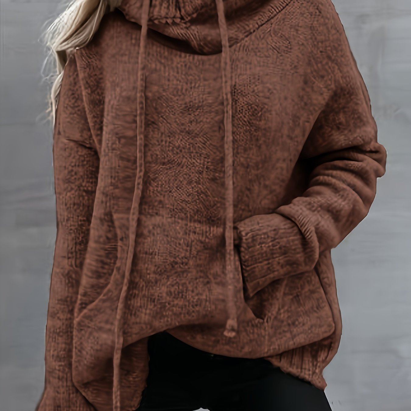 Women's Casual Irregular Collar Sweater With Drawstring Pockets