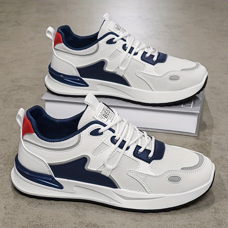 Zapatillas de malla transpirable para hombre blancas y azules con soporte acolchado y suela de PVC duradera