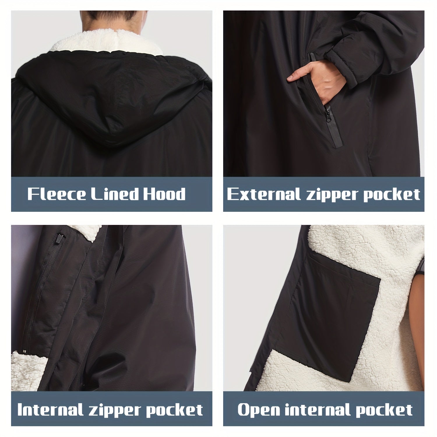 Unisex Waterproof Windproof Fleece-Lined Changing Robe for Surfing Camping Hiking