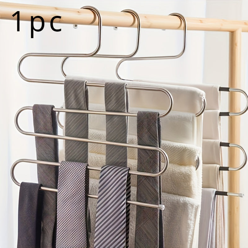 Multi-Layer Stainless Steel Pants Hanger with S-Shaped Design Non-Slip Space-Saving Organizer
