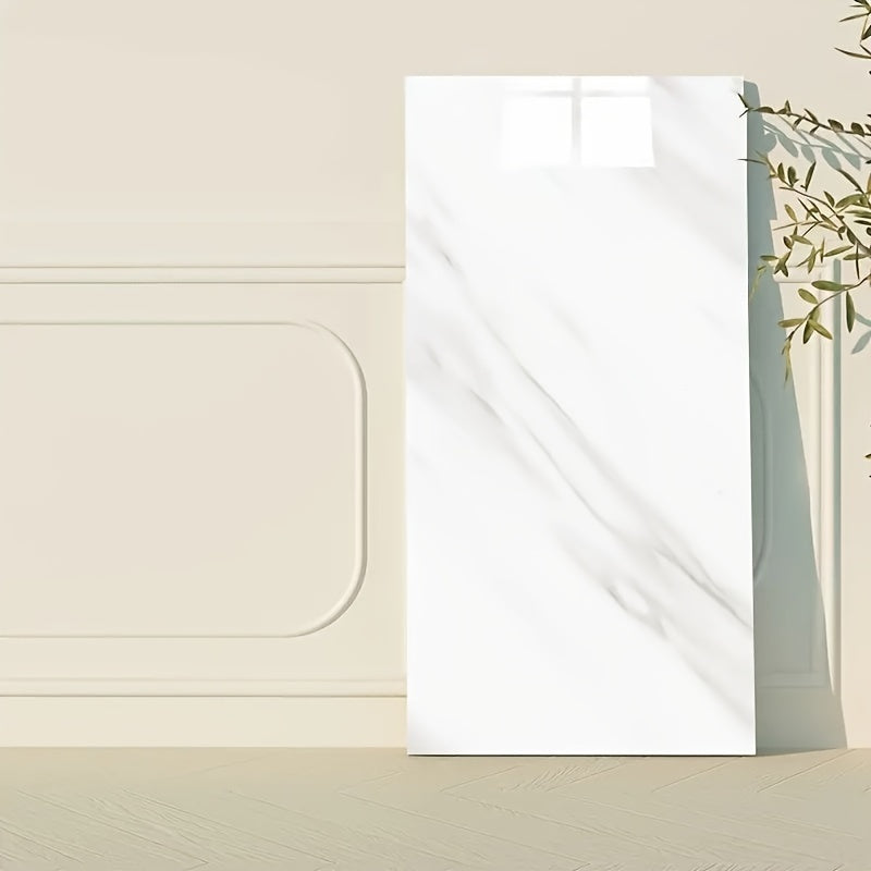 32 pieces of 3D marble pattern self-adhesive wall tiles, waterproof PVC, glossy finish, contemporary style, easy to apply and washable. Can be used for kitchen, living room, and bathroom