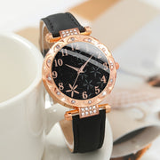 Women's Quartz Watch Set with Rhinestone Flower Detail and Jewelry Gift Set