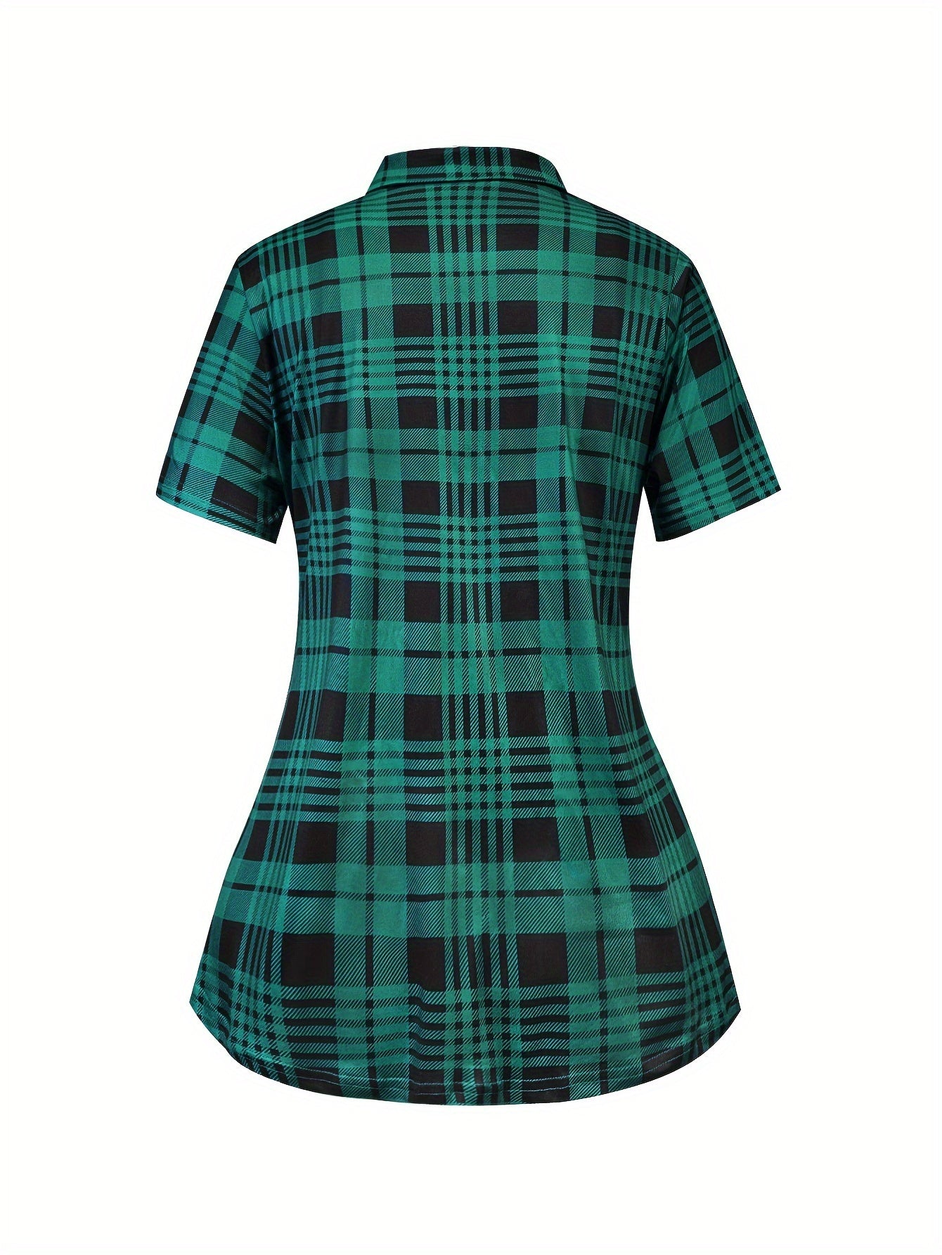 Plus Size V Neck Short Sleeve Top and Plaid Capris Pants Loungewear Set in Polyester