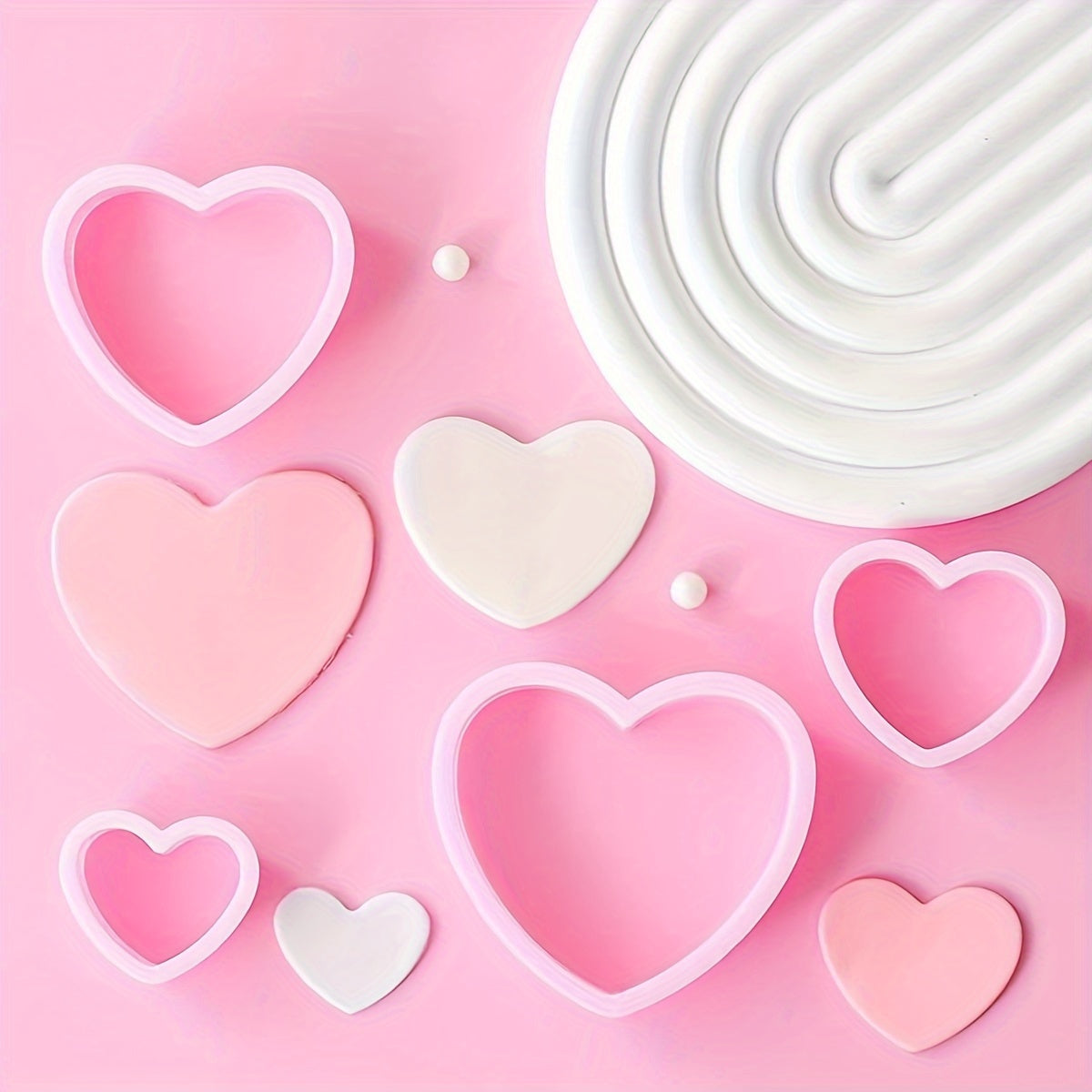 Pink Heart Shaped Cookie Cutters Set Plastic Love Pastry Cutter Biscuit Molds Baking Tools