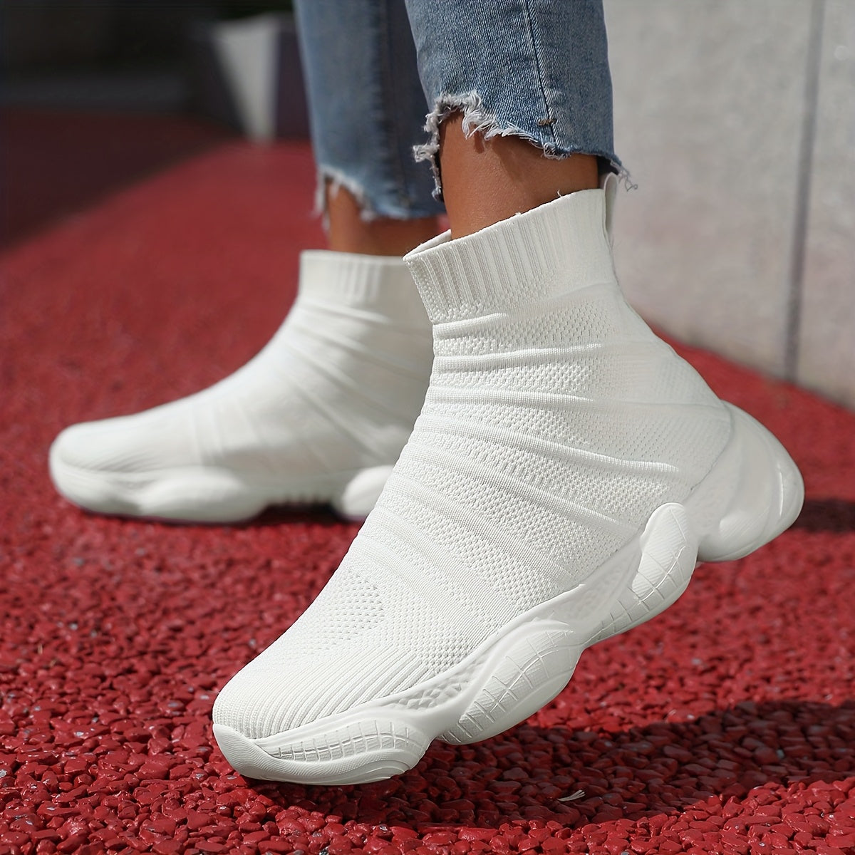 Women's Slip-On Platform Mid-Calf Boots Breathable Fabric All-Season Light Blue