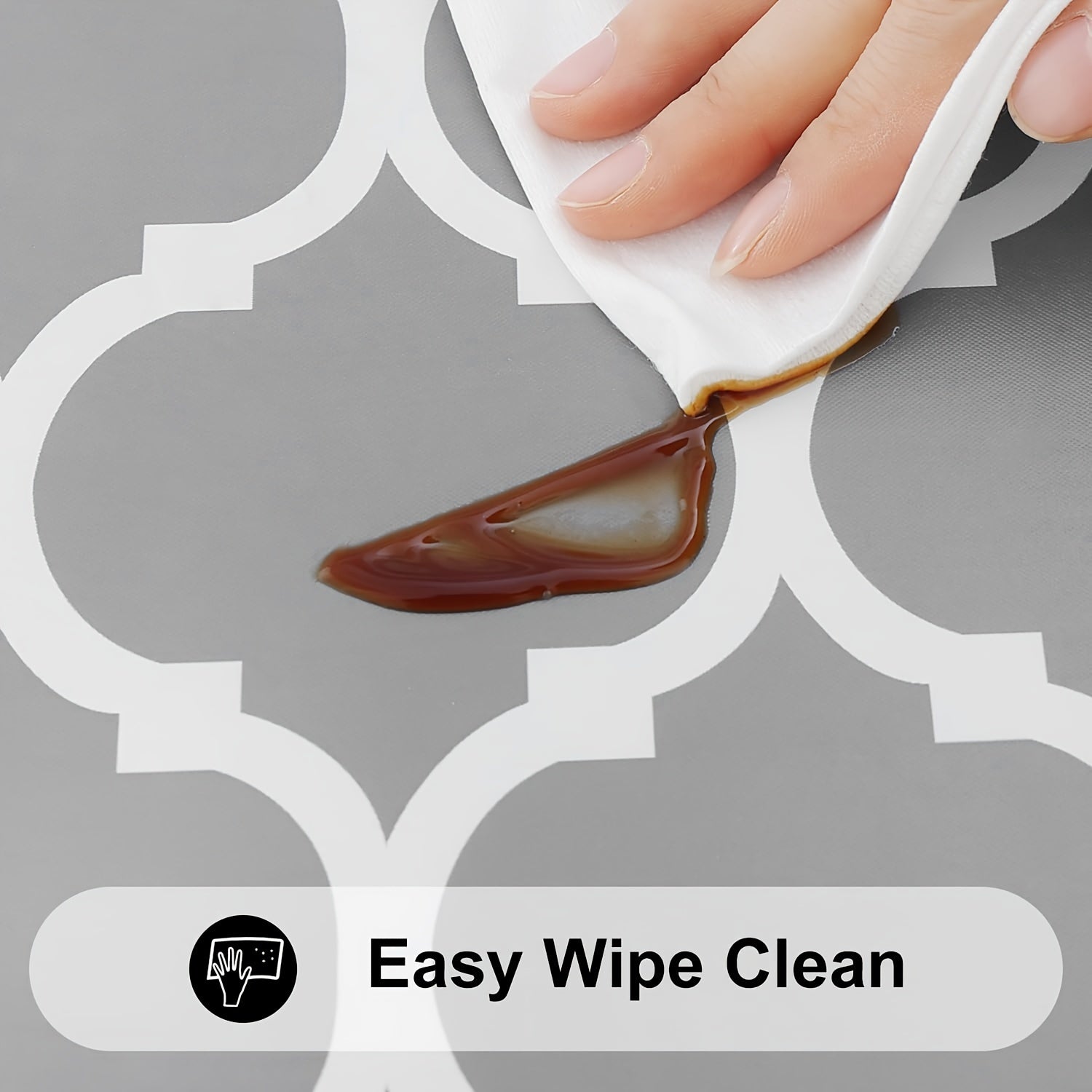 Vinyl Table Cover Waterproof with Flannel Backing Gray White Geometric Pattern Indoor Outdoor