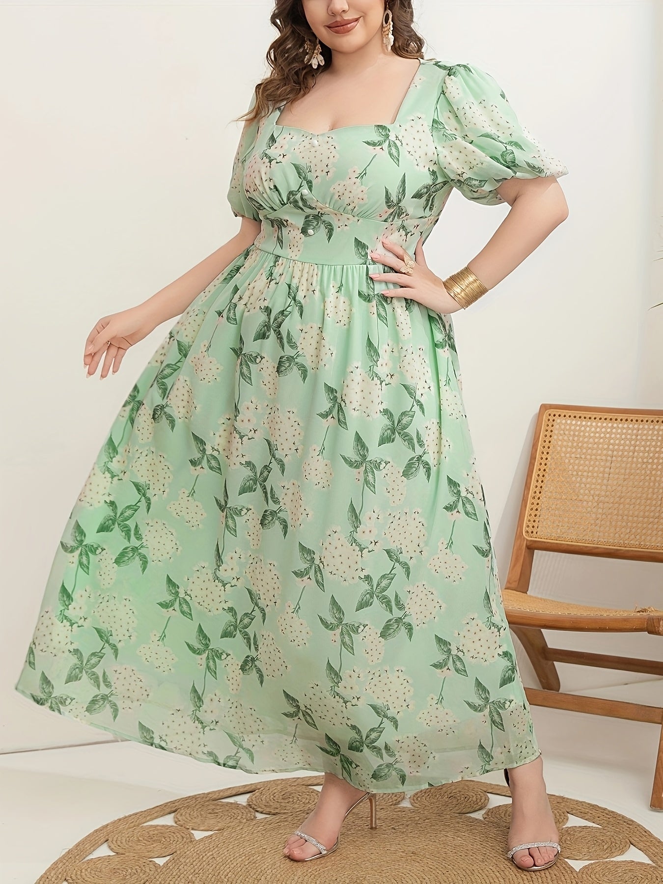 Ayollar uchun katta o'lchamli gullar bilan bosilgan tunik kiyim polyester, barcha mavsumlar uchun zamonaviy O'rta Sharq uslubi