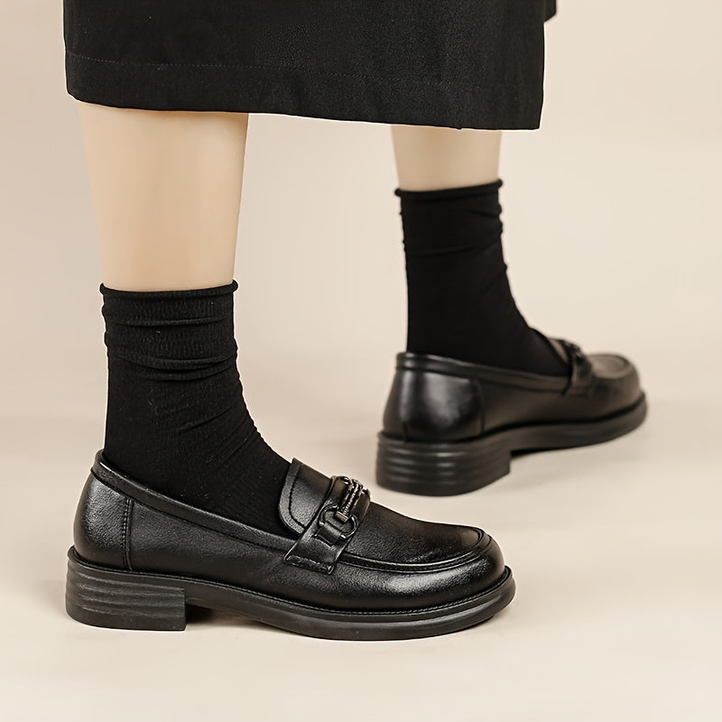 Women's Breathable Slip-On Loafers Black Synthetic Stylish Work Shoes