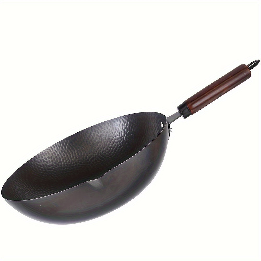 Cast Iron Wok 32cm Traditional Chinese Style Hammered Finish Suitable for Induction Gas Electric Ceramic Stovetops
