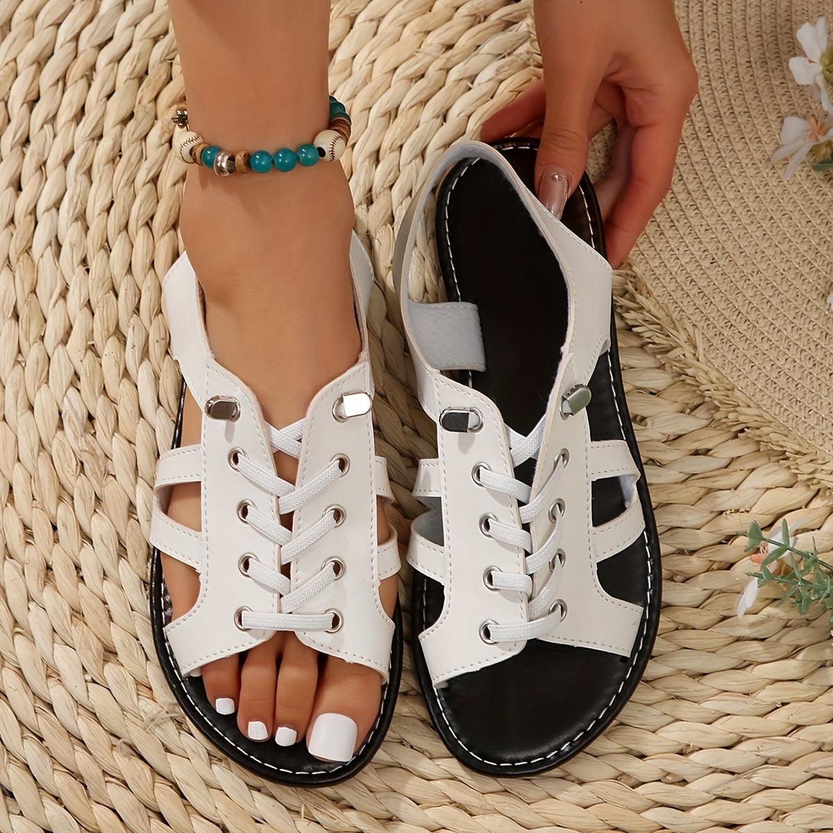 Женские плоские сандалии однотонные повседневные летние пляжные туфли